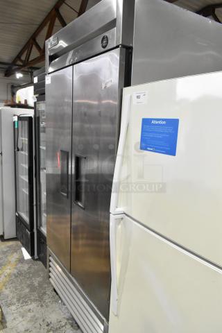 2017 True T-35 stainless steel 2-door commercial cooler, poly coated racks, on casters, 115V, 1 phase, excellent condition.