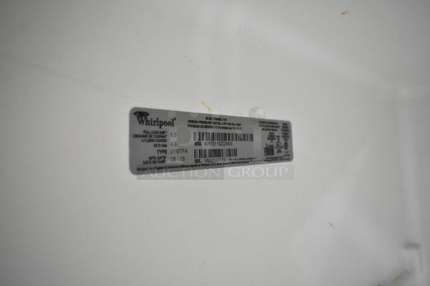 Whirlpool WRT511SZDW00 cooler label, showing model, type, and serial number. 115V, 1 phase.