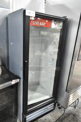 2017 True GDM-12-HC-LD reach-in cooler, metal construction, single glass door, poly-coated racks, 115V, 1-phase.