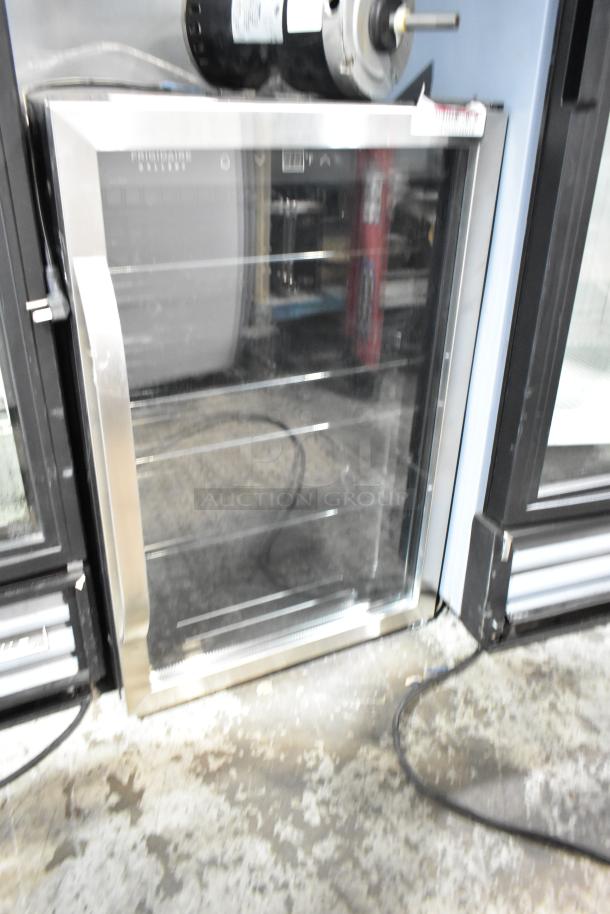 Frigidaire Gallery FGMIS1260 metal mini cooler merchandiser, glass door, 115 volts, upright, like new condition.