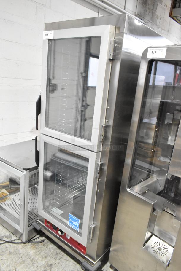 Brand new 2025 Avantco 177HTESDC1836 heated holding cabinet with clear Dutch doors, commercial casters, 120V, 1 Phase.