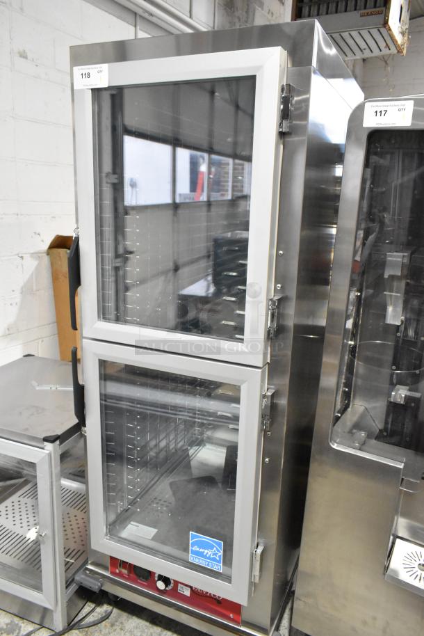 Brand new Avantco 177HTESDC1836 heated holding cabinet with clear Dutch doors, commercial casters, 120 Volts. ENERGY STAR certified.