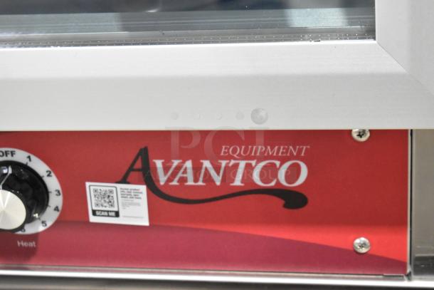 "Avantco 177HTESDC1836 heated cabinet with clear doors, new, scratch and dent, on commercial casters. 120V, 1 Phase."