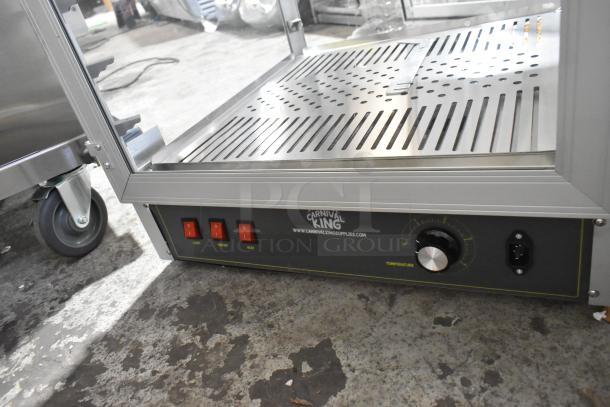 Brand new Carnival King 382HPW18D2S 18" warmer, scratch and dent condition, 120V, 1 Phase. Features switches and temperature knob.