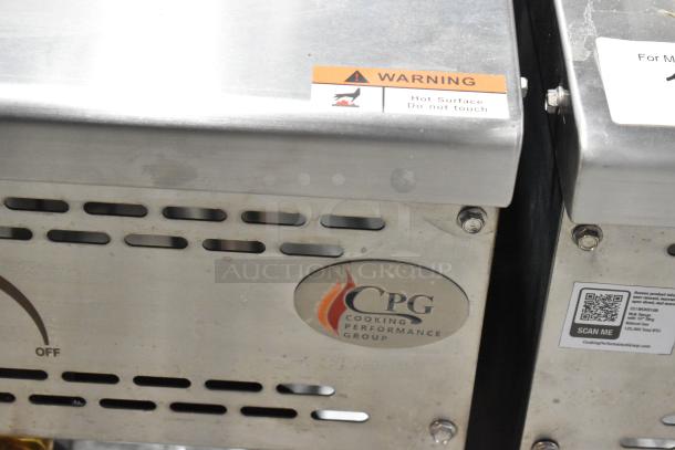 BRAND NEW SCRATCH AND DENT CPG 351WOKR16N gas wok range. Features 16" ring, 125,000 BTU, warning label, and CPG logo.