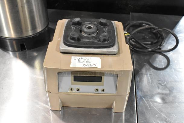 Vita-Mix VM0145 metal countertop blender base, 120 volts, 1 phase, digital display, minimal wear, label reads "R&D Blender Only."