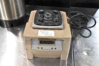 Vita-Mix VM0145 metal countertop blender base, 120 volts, 1 phase, digital display, minimal wear, label reads "R&D Blender Only."