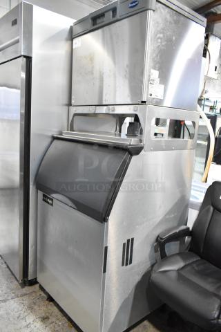 2024 Follett HMC1410WBT stainless steel ice head on Ice-O-Matic bin, 208-230V, 1-phase, commercial use.