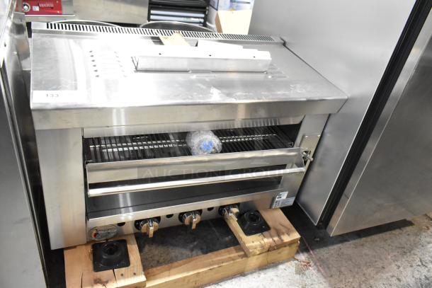 Brand new Cooking Performance Group CPG S-36-SB-N stainless steel salamander broiler, 34" natural gas, 36,000 BTU, scratch & dent condition.