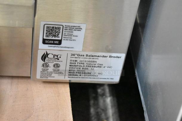 BRAND NEW 2025 Cooking Performance Group CPG S-36-SB-N Stainless Steel 34" Natural Gas Salamander Broiler, 36,000 BTU.
