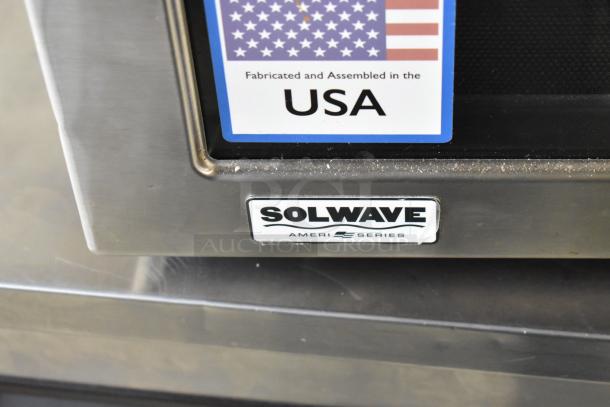 2025 Solwave SWAHD18 Ameri-Series microwave, stainless steel, USA-made label, space saver, push button controls.