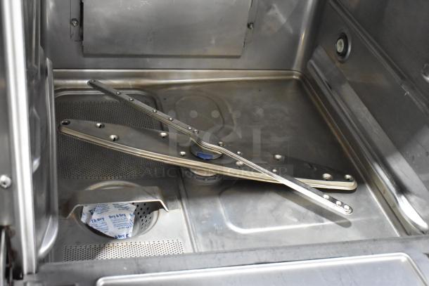 2023 Hobart LXER stainless steel undercounter dishwasher interior, showing spray arms and filter. Excellent condition.