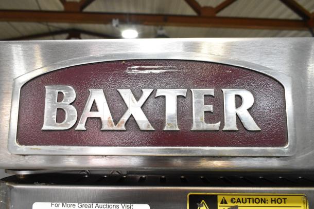 Baxter Stainless Steel Commercial Electric Mini Rotating Rack Oven, features double pan rack, visible nameplate, good condition.