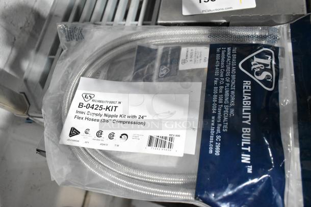 T&S B-0425-KIT Inlet Supply Nipple Kit with 24" flex hoses, new in packaging; includes A-529 Rack.
