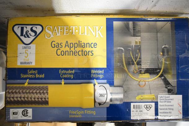 T&S HG-4D-48K Safe-T-Link Gas Connector Hose, 48" yellow coated steel, in original box. Includes installation kit.