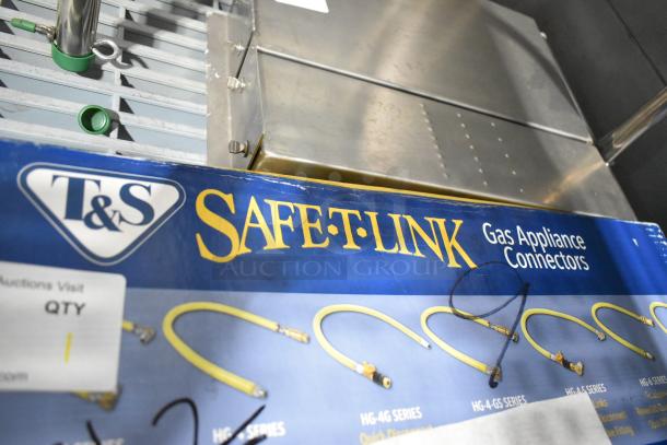 IN ORIGINAL BOX! T&S HG-4D-48K Safe-T-Link, yellow coated steel gas hose, 48", with installation kit and POSI-SET system.