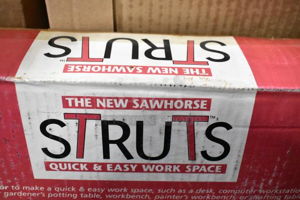 Box for Struts Sawhorse with label "The New Sawhorse" and "Quick & Easy Work Space."