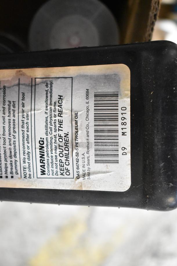 ALL ONE MONEY! Tier lot includes EZ Handspreader, nails, and Sears air tool lubricating oil with visible label warnings.