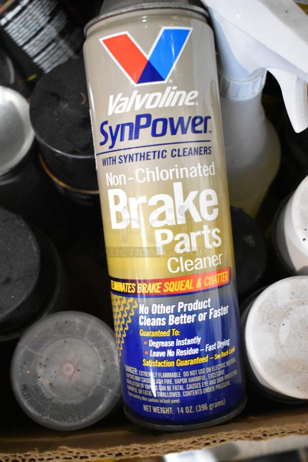 Valvoline SynPower Brake Parts Cleaner, non-chlorinated, 14 oz can in a lot with various automotive items.