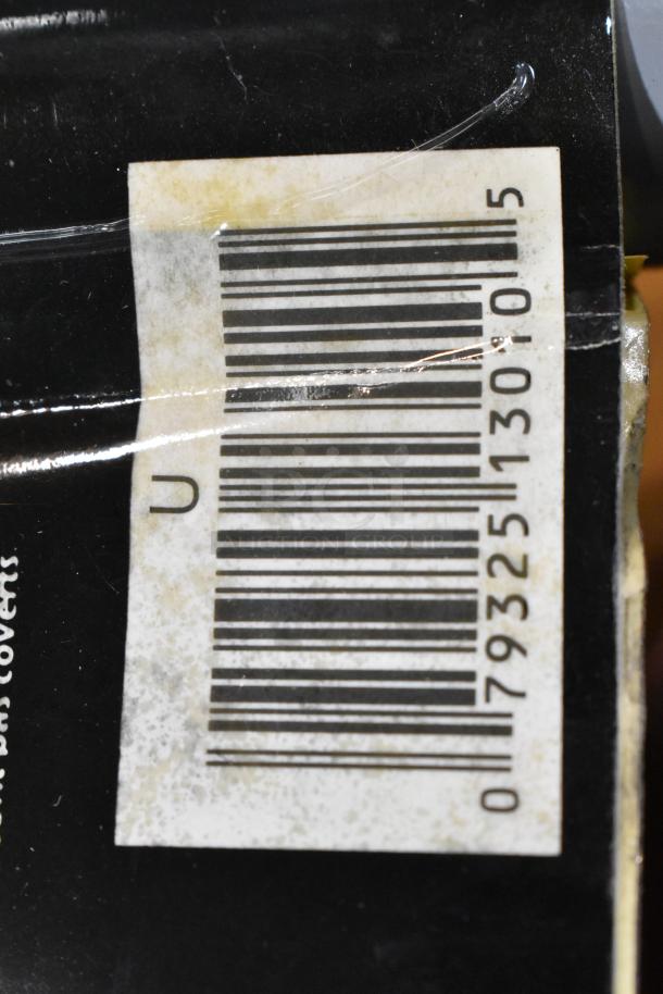 Barcode on packaging, UPC 079325130105, for various items including hose, Goldblatt panel carry, wall storage hangers.