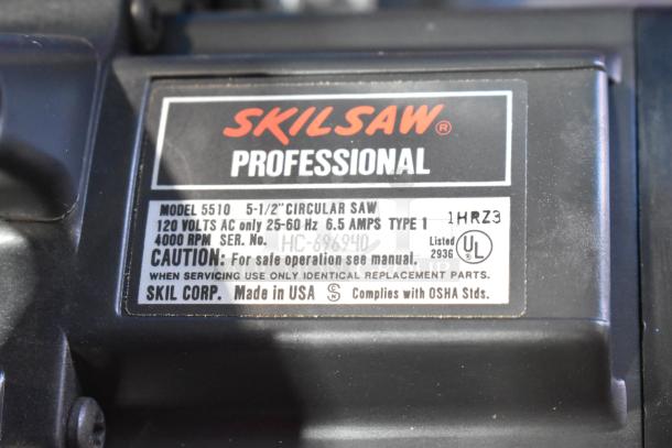 Skilsaw Professional 5-1/2" Circular Saw, Model 5510, 120V, 6.5A, 4000 RPM. Made in USA. OSHA compliant.