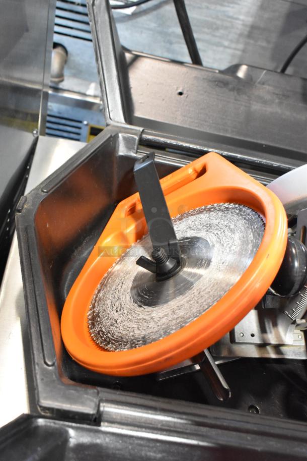 Craftsman 7-1/4" circular saw in tool box, 120 volts, 1 phase, with visible sharp blade and orange safety cover.