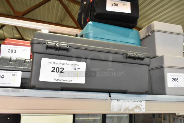 Rotomite Spiracut Electric Drywall Cutter in tool box, 120 volts, 1 phase, featured in labeled storage, auction lot 202.