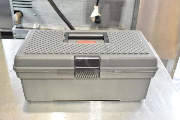 Rotomite Spiracut Electric Drywall Cutter in grey tool box. 120 volts, 1 phase. Tool box in good condition with label visible.
