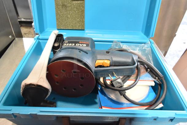 Bosch 3283 DVS electric sander in hard case, shown with accessories. Item is part of a 2-item auction bundle.