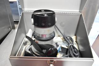 Porter Cable electric router in gray tool box, 120 volts, 1 phase, includes cord and accessories, in good condition.