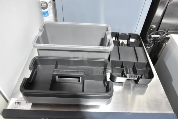 Two gray Craftsman poly toolboxes with removable trays, excellent condition, bidding doubles quantity.