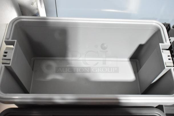 2 Craftsman gray poly tool boxes, new condition, durable material, stackable design, ideal for organizing tools.