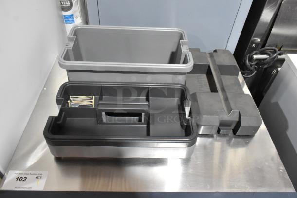 2 Craftsman gray poly tool boxes, shown open with compartments, in excellent condition, includes organizing tray.