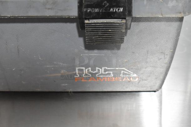 3 gray poly toolboxes with "Flambeau" and "Power Latch" markings, used condition, includes contents, auction item.