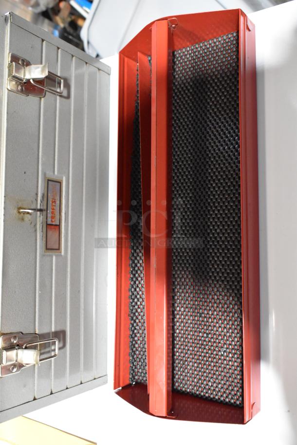 Craftsman gray metal tool box with secure latch, side handle, and Craftsman logo. Good condition, ideal for tool storage.