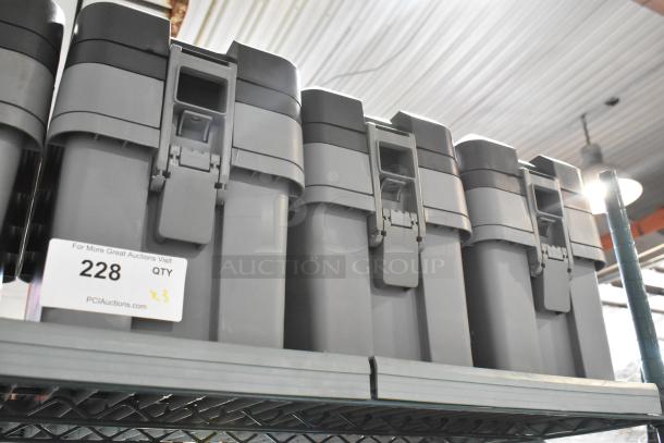 Three Craftsman gray toolboxes with contents, sturdy construction, snap closures, and auction tag indicating lot quantity of three.