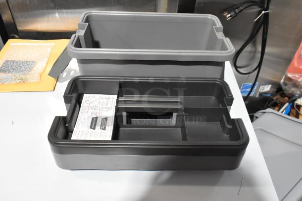 Craftsman gray tool boxes with compartments, shown open with contents. Excellent condition, ideal for tool storage.