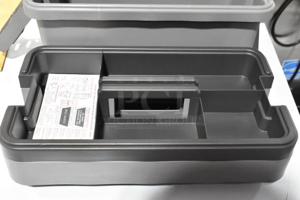 Three Craftsman gray tool boxes with contents, each featuring multiple compartments. Includes detailed instruction labels.