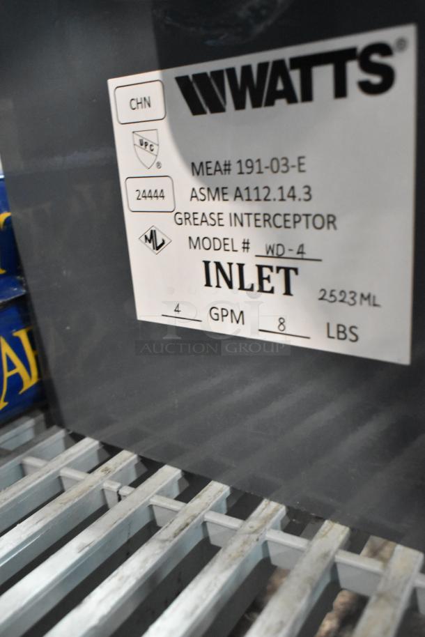 Watts WD-4 8 lb. grease trap, brand new with minor scratches. ASME A112.14.3 compliant. Model #WD-4, 4 GPM capacity.