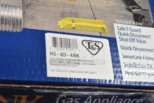 BRAND NEW T&S HG-4D-48K 48" gas connector hose, yellow coated steel, includes FreeSpin fitting, installation kit. Scratch and dent condition.