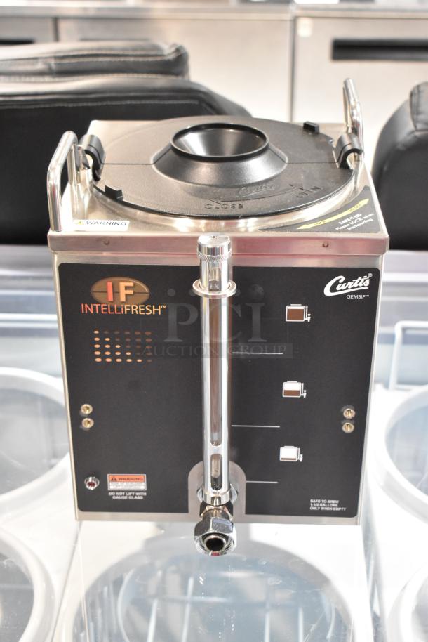 BRAND NEW SCRATCH AND DENT Curtis GEM3IF 1.5 Gallon Coffee Server with IntelliFresh, steel body, visible brand markings.