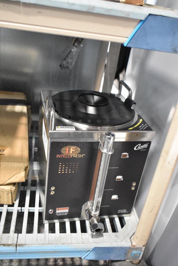 BRAND NEW Curtis GEM3IF 1.5 Gallon Coffee Server with IntelliFresh, minor scratches, visible warning labels.