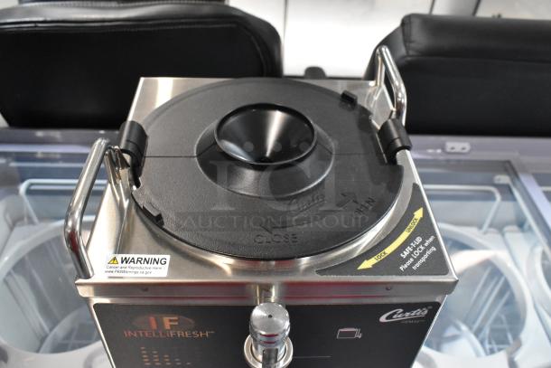 BRAND NEW Curtis GEM3IF 1.5 Gallon Satellite Coffee Server with IntelliFresh. Scratch and dent. Warning label visible.