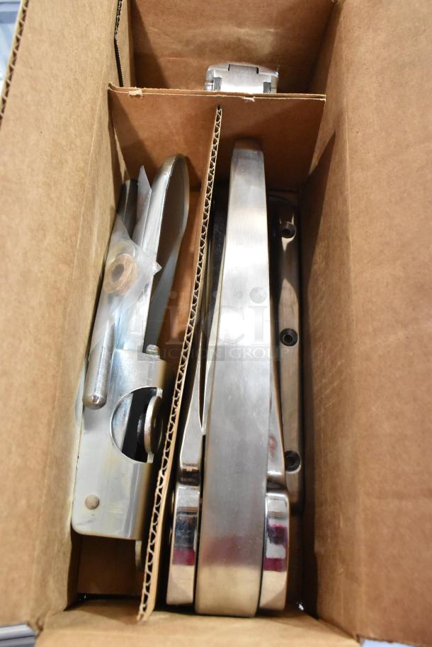 BRAND NEW Kason® 10055000028 Latch, Chrome, Strike, 1-1/8", showing slight scratches, in original packaging.
