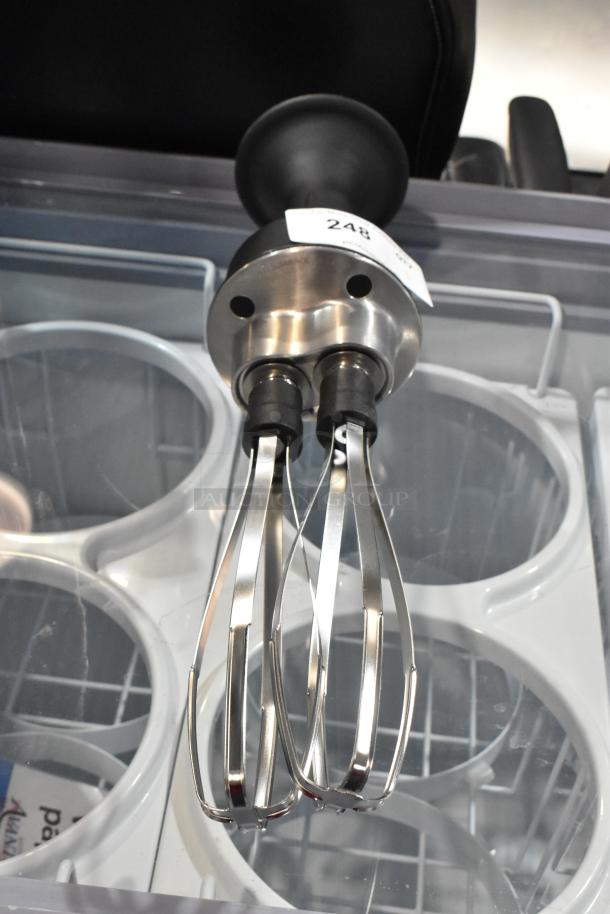 Brand new VitaMix VM0224A stainless steel detachable whisk for immersion blenders, scratch and dent condition, auction tag 248.