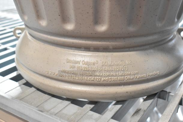 Brand new Commercial Zone 711402 Smokers' Outpost beige cigarette receptacle. Features subtle scratches, 5 Qt. capacity.