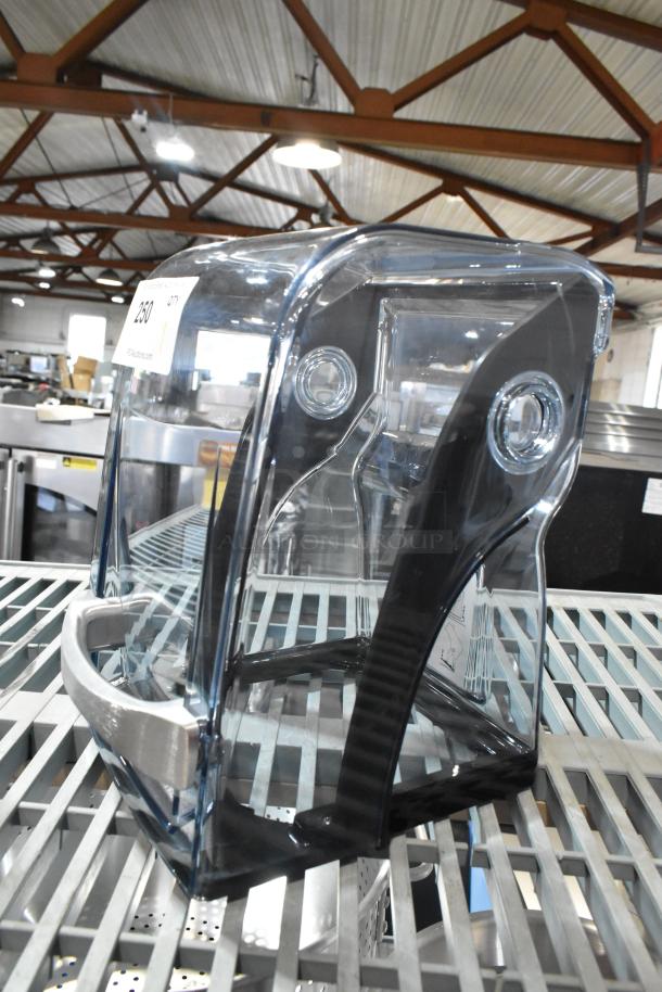 Brand new Vitamix 067879 Twist Lock Sound Enclosure for blenders, transparent, slight scratches, tag displays model info.
