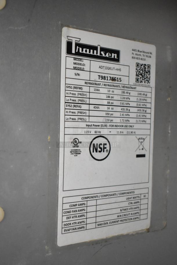 Traulsen ADT132KUT-HHS stainless steel dual-temp cooler/freezer label, NSF certified, 115 volts, 1 phase.