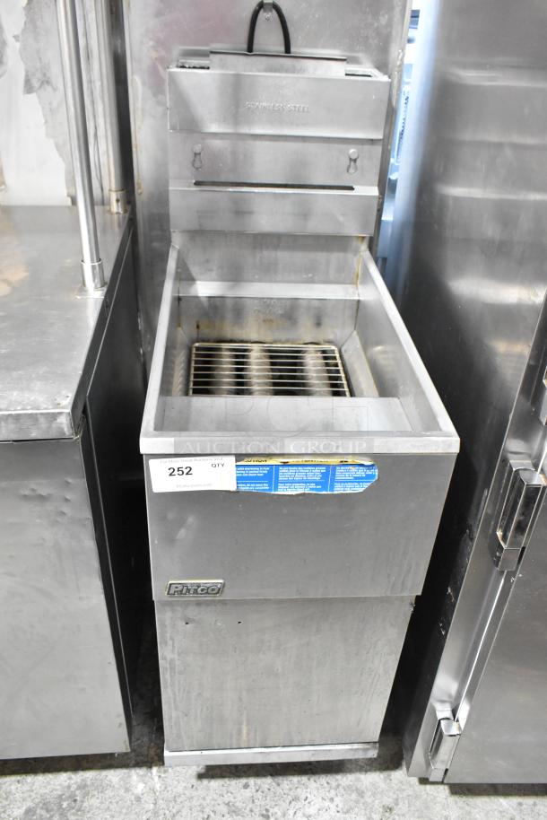 Pitco Frialator 35C stainless steel commercial deep fat fryer, floor style, natural gas, 90,000 BTU. Visible model label.