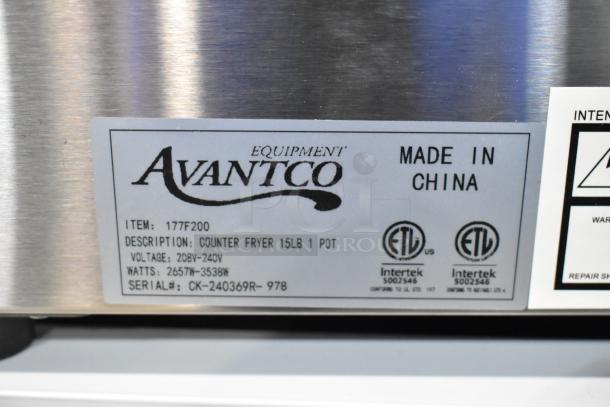 2024 Avantco 177F200 stainless steel fryer, 15 lb capacity, 208-240V, new scratch and dent. ETL listed. Made in China.